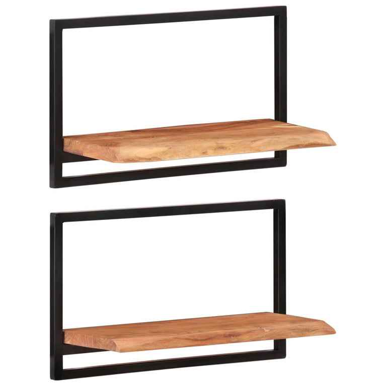 Wandschappen 2 st 60x25x35 cm massief acaciahout en staal