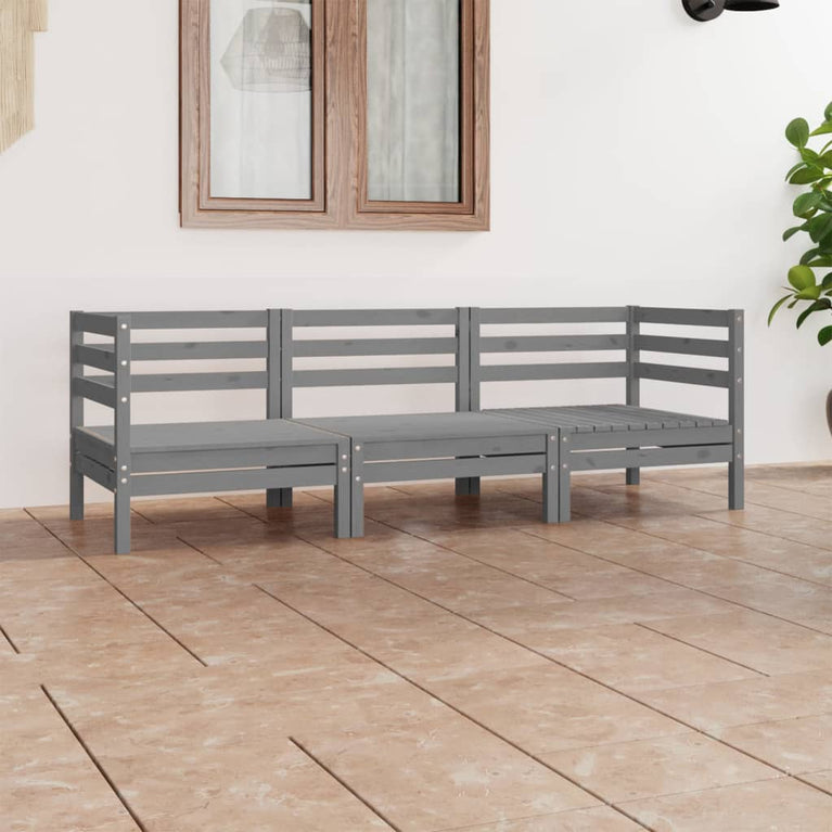 3-delige Loungeset massief grenenhout grijs MeubelReus