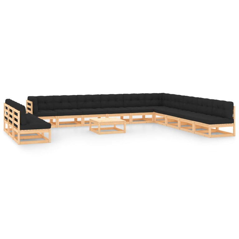 14-delige Loungeset met antracietkleurige kussens grenenhout MeubelReus