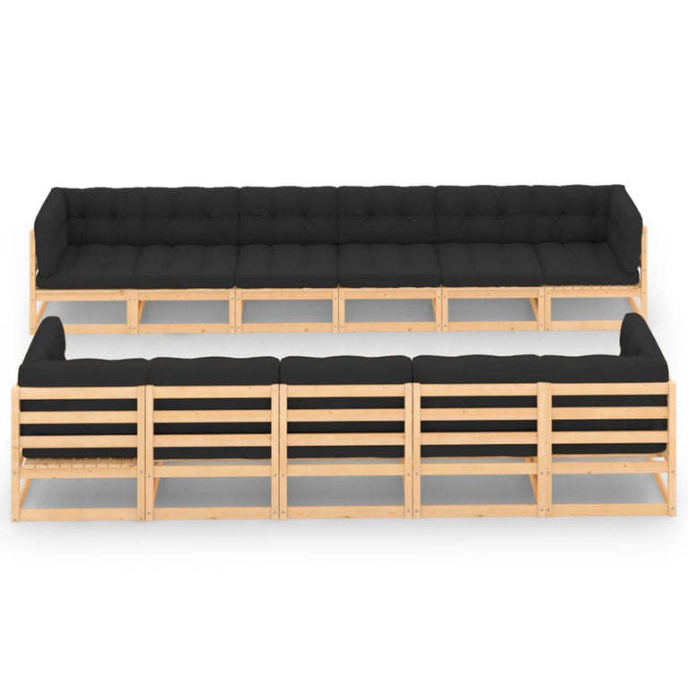 11-delige Loungeset met antracietkleurige kussens grenenhout MeubelReus