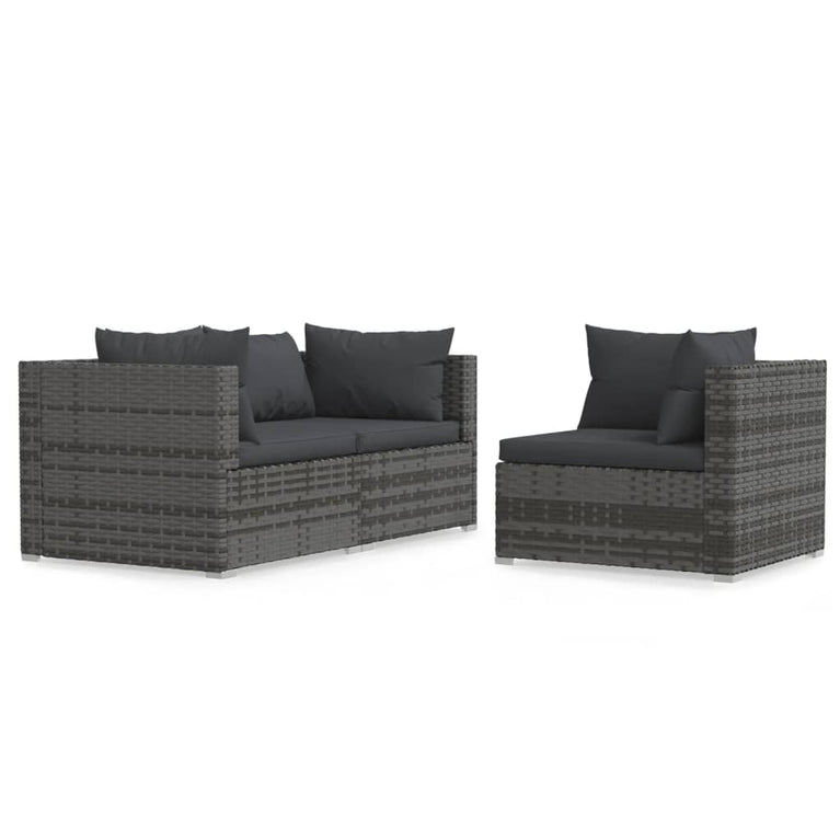 3-delige Loungeset met kussens poly rattan grijs MeubelReus