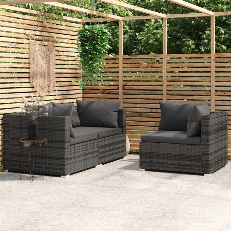 3-delige Loungeset met kussens poly rattan grijs MeubelReus