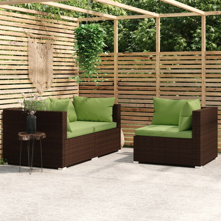 3-delige Loungeset met kussens poly rattan bruin MeubelReus