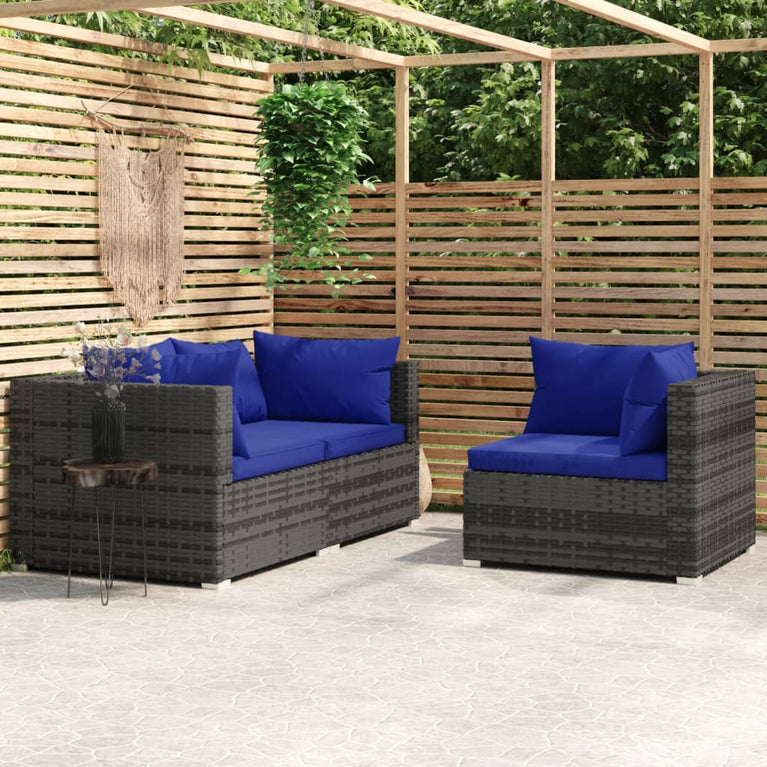 3-delige Loungeset met kussens poly rattan grijs MeubelReus