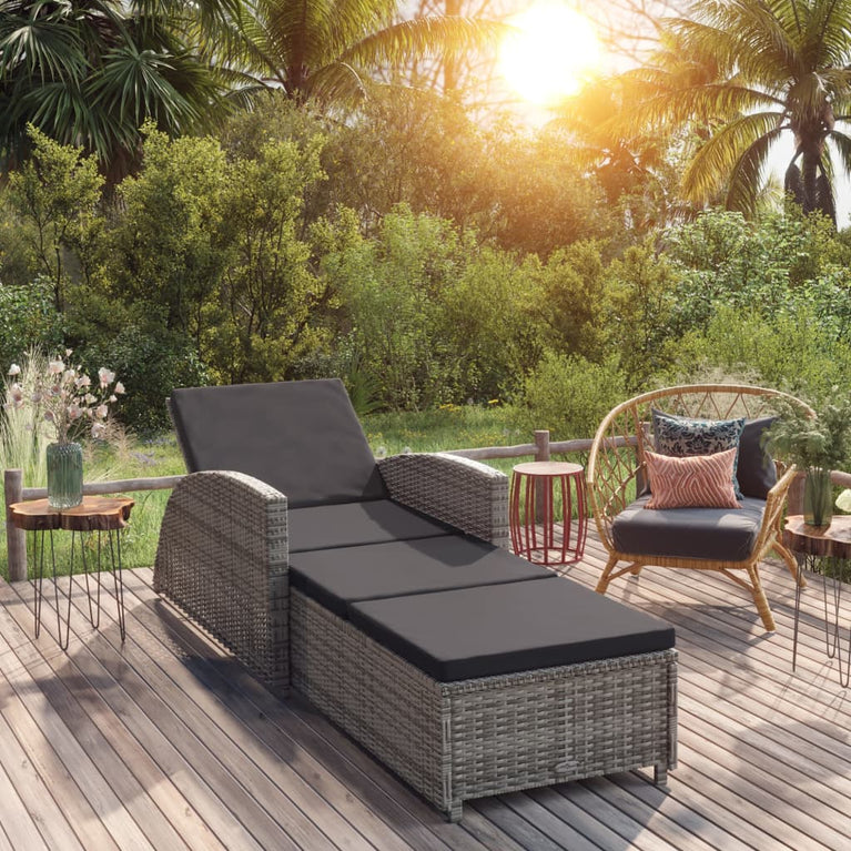 Ligbed met donkergrijs kussen poly rattan grijs MeubelReus