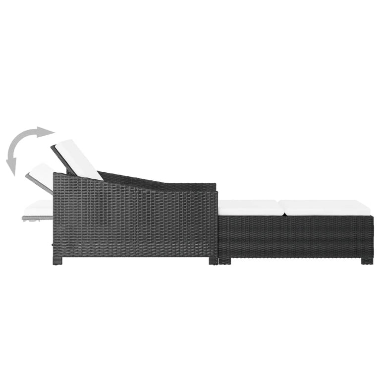 Ligbed met crèmewit kussen poly rattan zwart MeubelReus