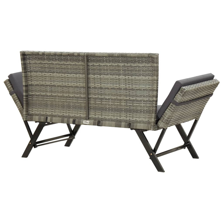 Tuinbankje met kussens 176 cm poly rattan grijs