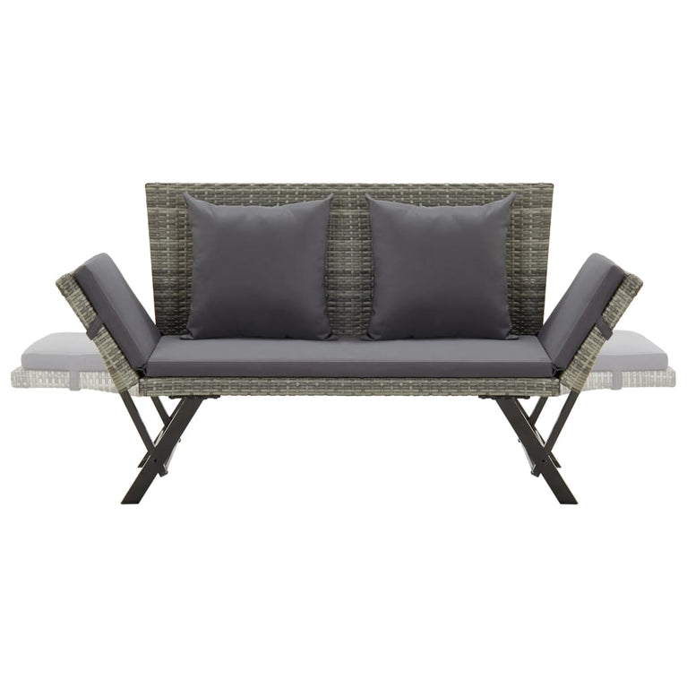 Tuinbankje met kussens 176 cm poly rattan grijs