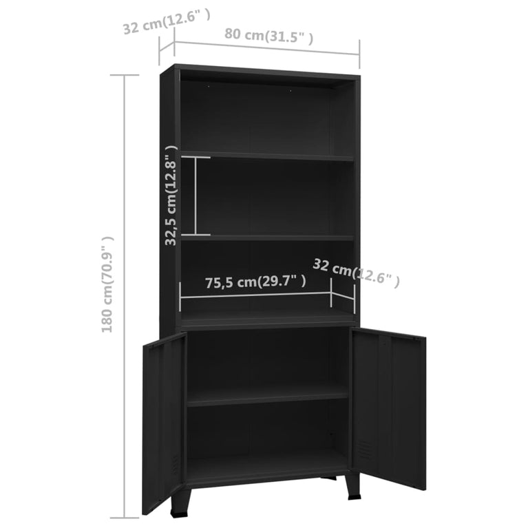 Boekenkast industrieel 80x32x180 cm staal zwart MeubelReus