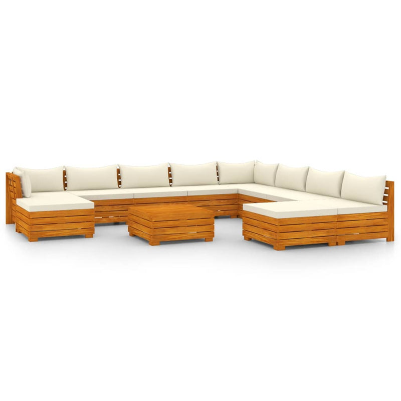 11-delige Loungeset met kussens massief acaciahout