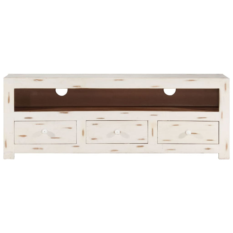 Tv-meubel 110x30x40 cm massief acaciahout wit MeubelReus