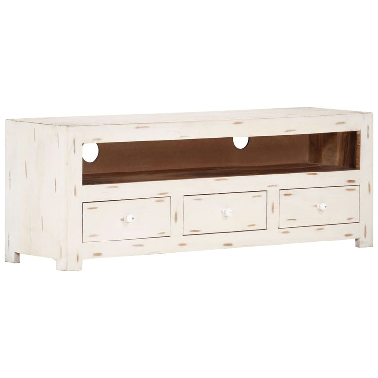 Tv-meubel 110x30x40 cm massief acaciahout wit MeubelReus
