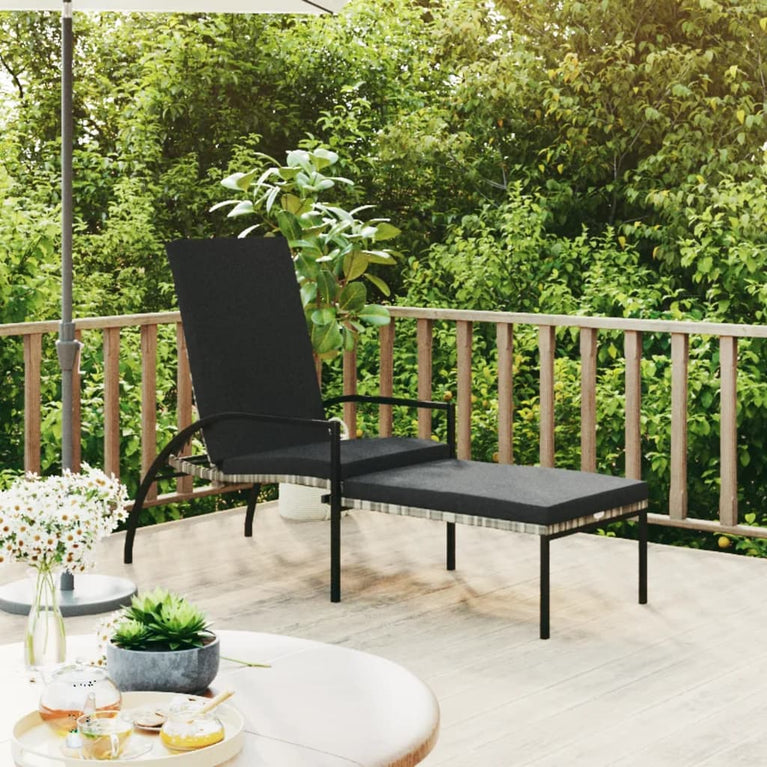 Ligbed met voetensteun polyetheen rattan grijs MeubelReus