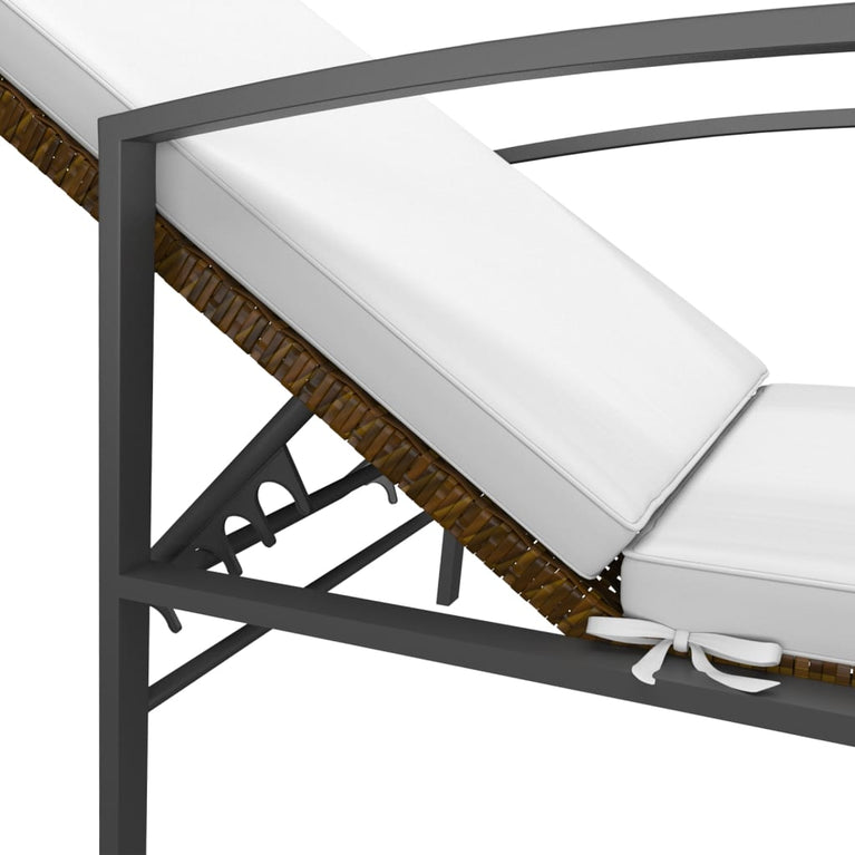 Ligbedden 2 st met tafel poly rattan bruin MeubelReus
