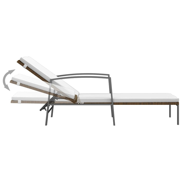Ligbedden 2 st met tafel poly rattan bruin MeubelReus