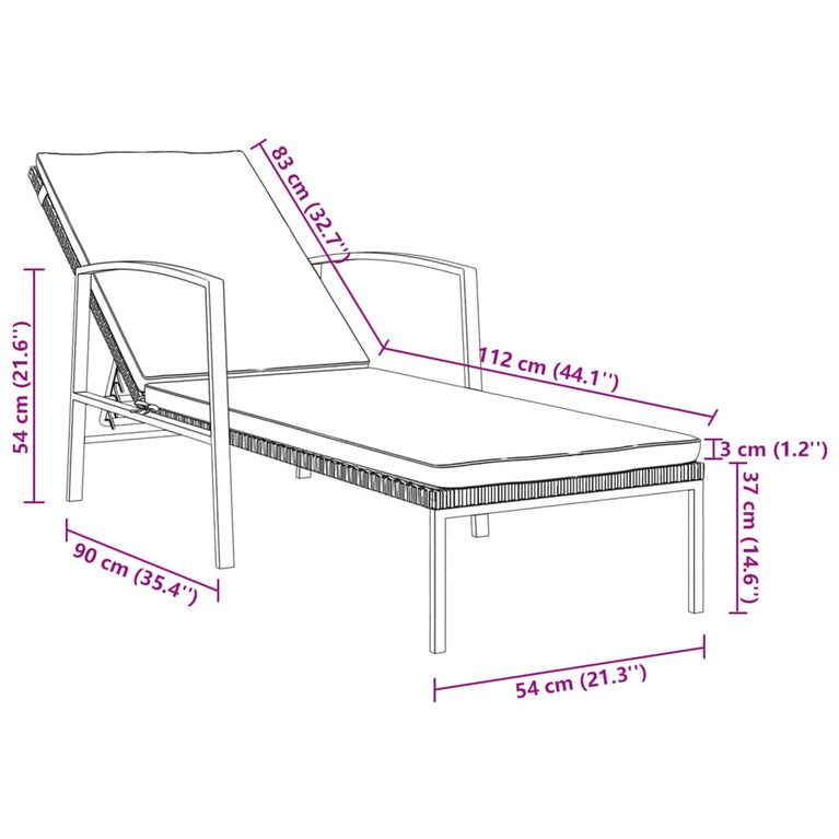 Ligbedden 2 st met tafel poly rattan bruin MeubelReus