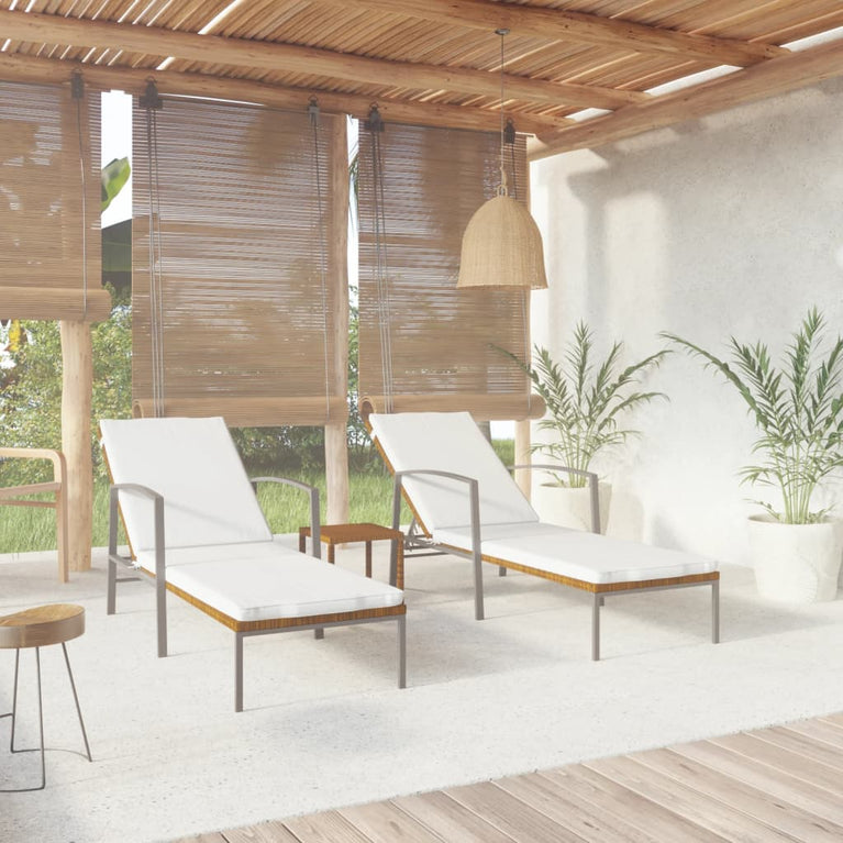 Ligbedden 2 st met tafel poly rattan bruin MeubelReus