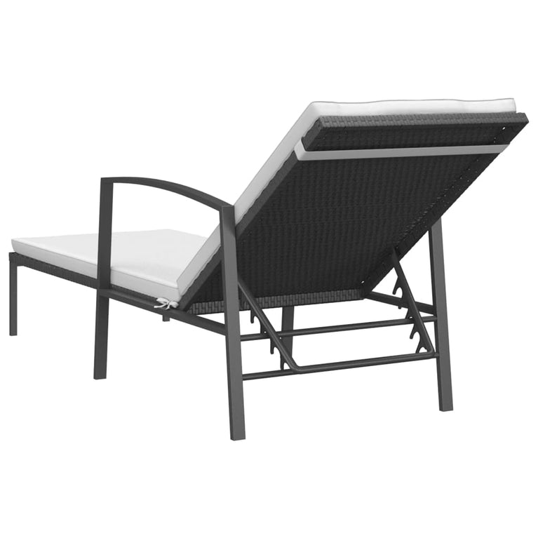 Ligbedden 2 st met tafel poly rattan zwart MeubelReus