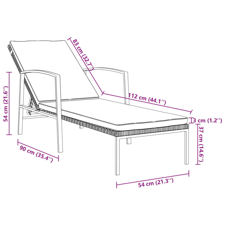 Ligbedden 2 st met tafel poly rattan zwart MeubelReus