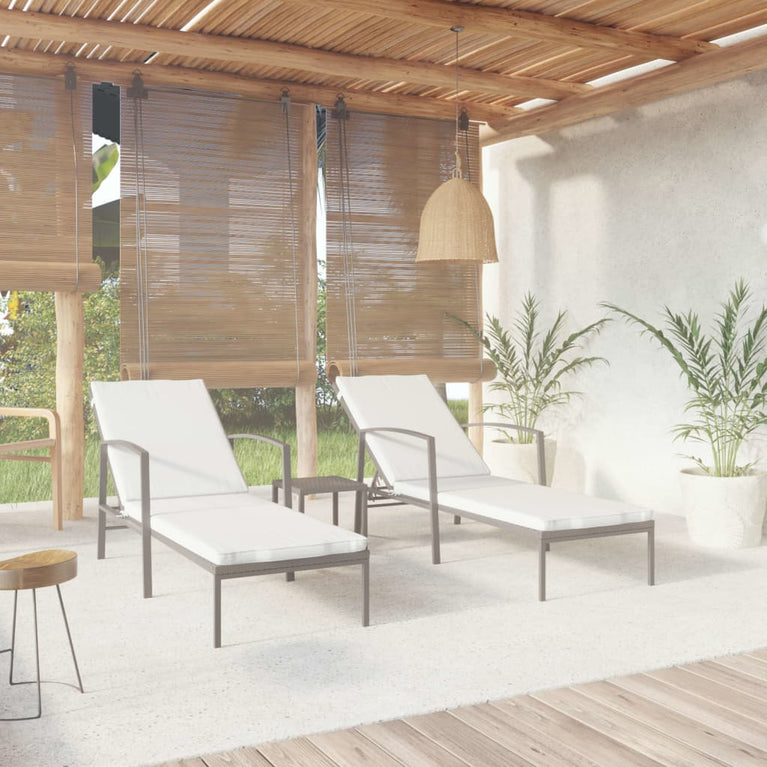 Ligbedden 2 st met tafel poly rattan zwart MeubelReus