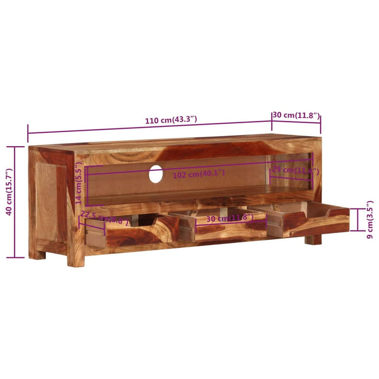 Tv-meubel 110x30x40 cm massief acaciahout MeubelReus
