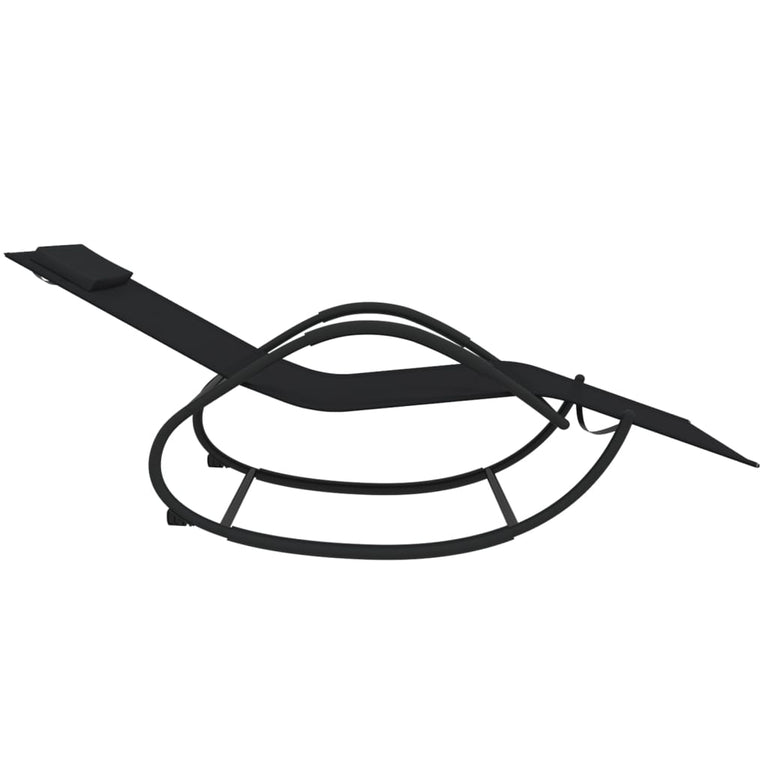 Ligbed schommelend staal en textileen zwart MeubelReus