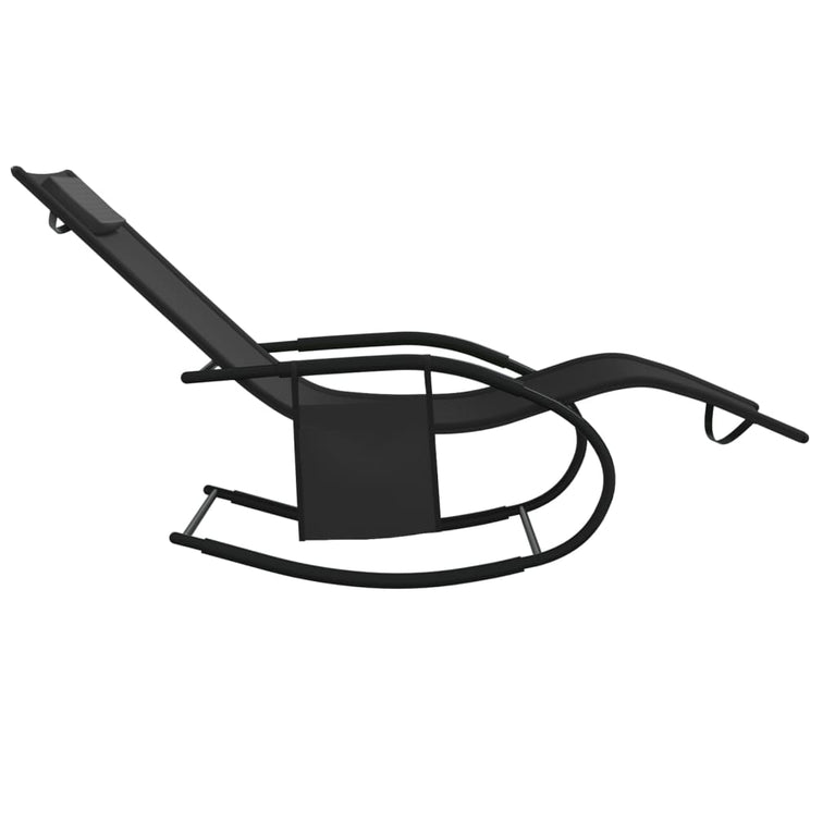 Ligbed schommelend staal en textileen zwart MeubelReus