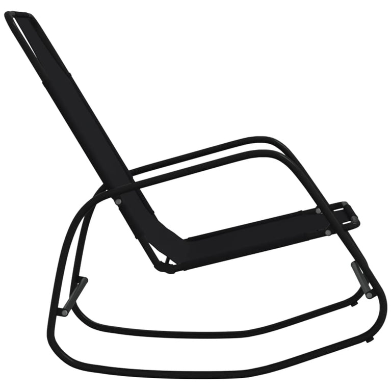 Ligbed schommelend staal en textileen zwart MeubelReus