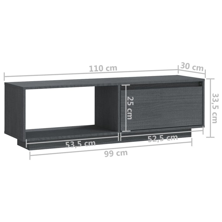 Tv-meubel 110x30x33,5 cm massief grenenhout grijs MeubelReus