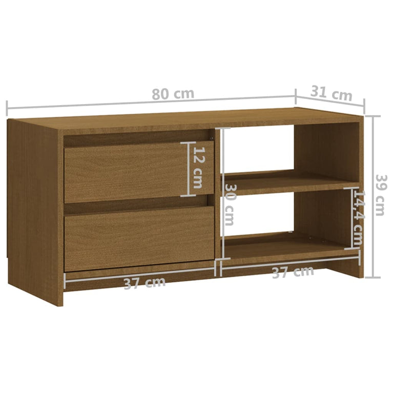 Tv-meubel 80x31x39 cm massief grenenhout honingbruin MeubelReus