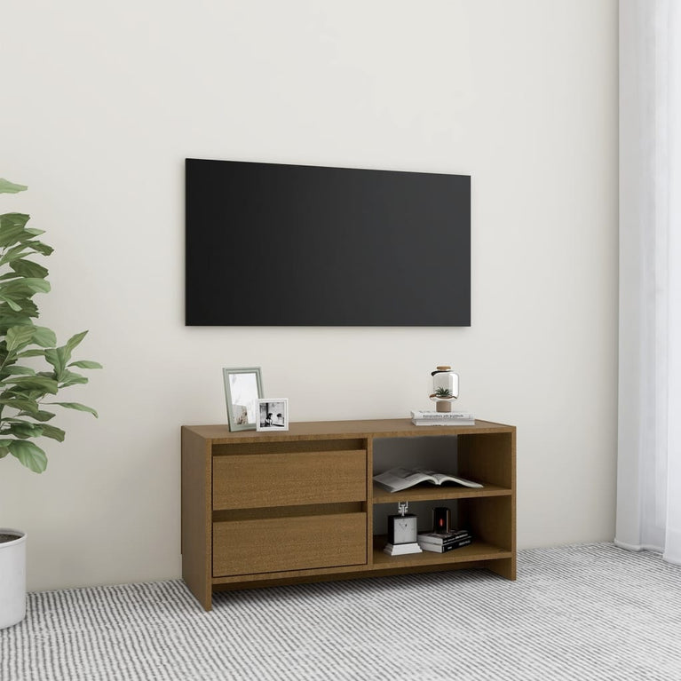 Tv-meubel 80x31x39 cm massief grenenhout honingbruin MeubelReus