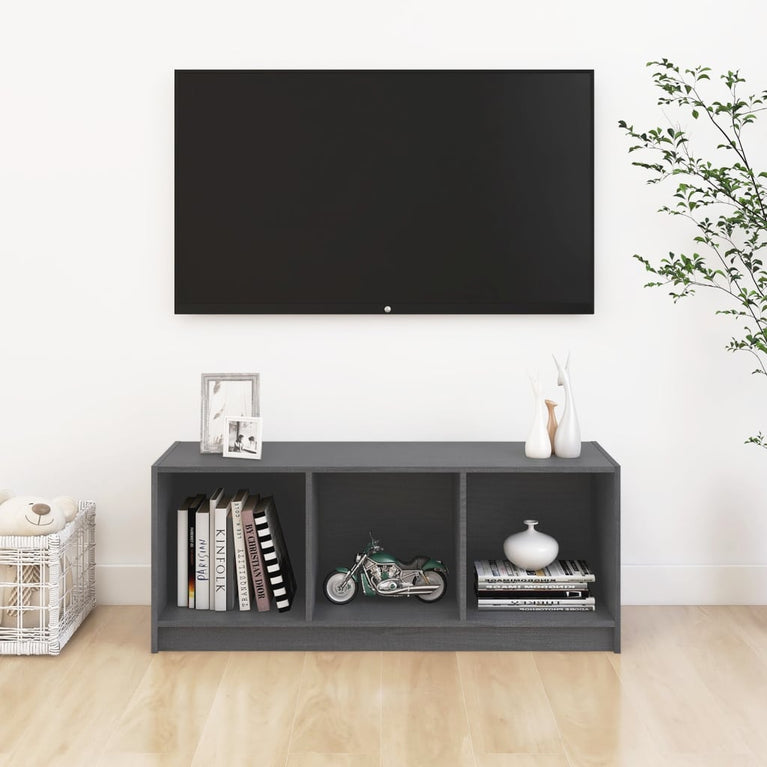 Tv-meubel 104x33x41 cm massief grenenhout grijs MeubelReus