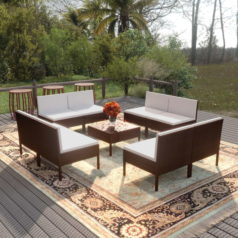 9-delige Loungeset met kussens poly rattan bruin MeubelReus