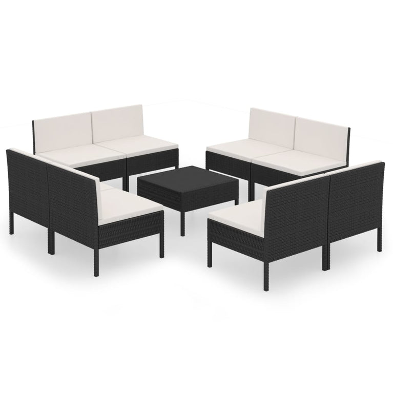 9-delige Loungeset met kussens poly rattan zwart MeubelReus