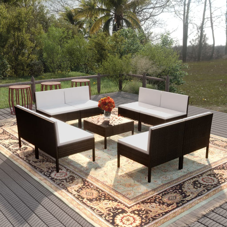 9-delige Loungeset met kussens poly rattan zwart MeubelReus
