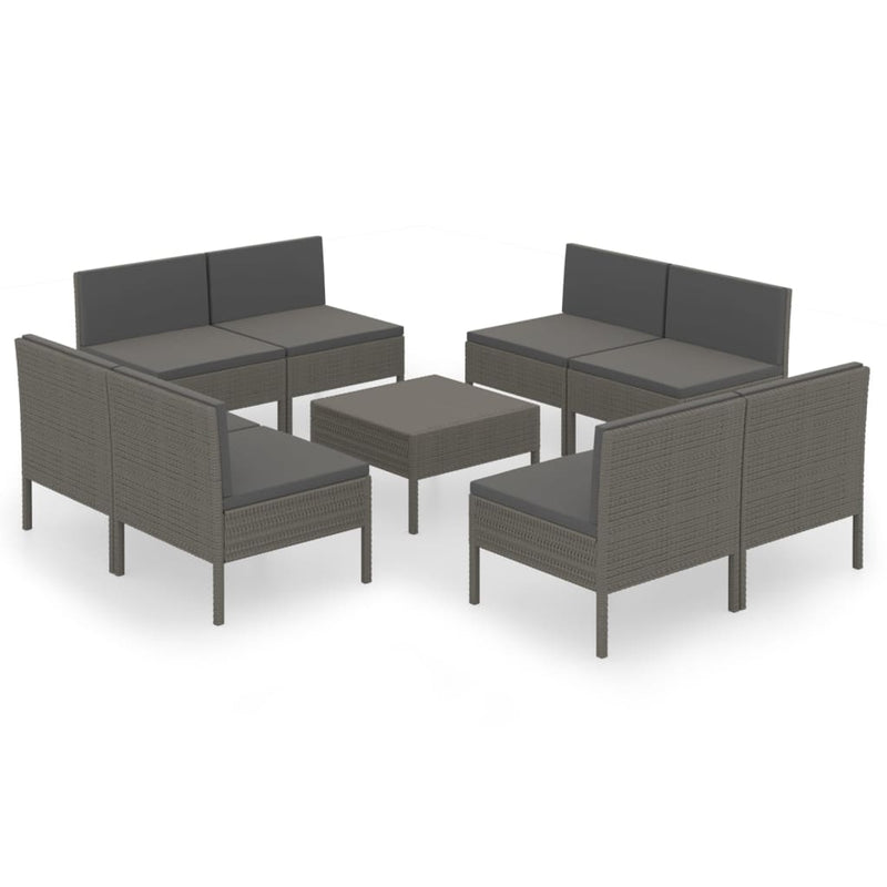 9-delige Loungeset met kussens poly rattan grijs MeubelReus