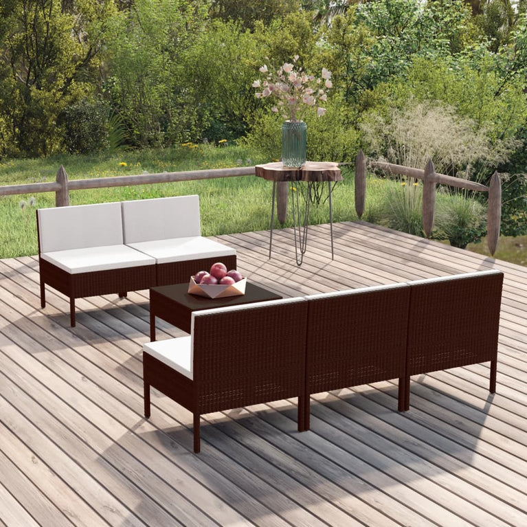 6-delige Loungeset met kussens poly rattan bruin MeubelReus