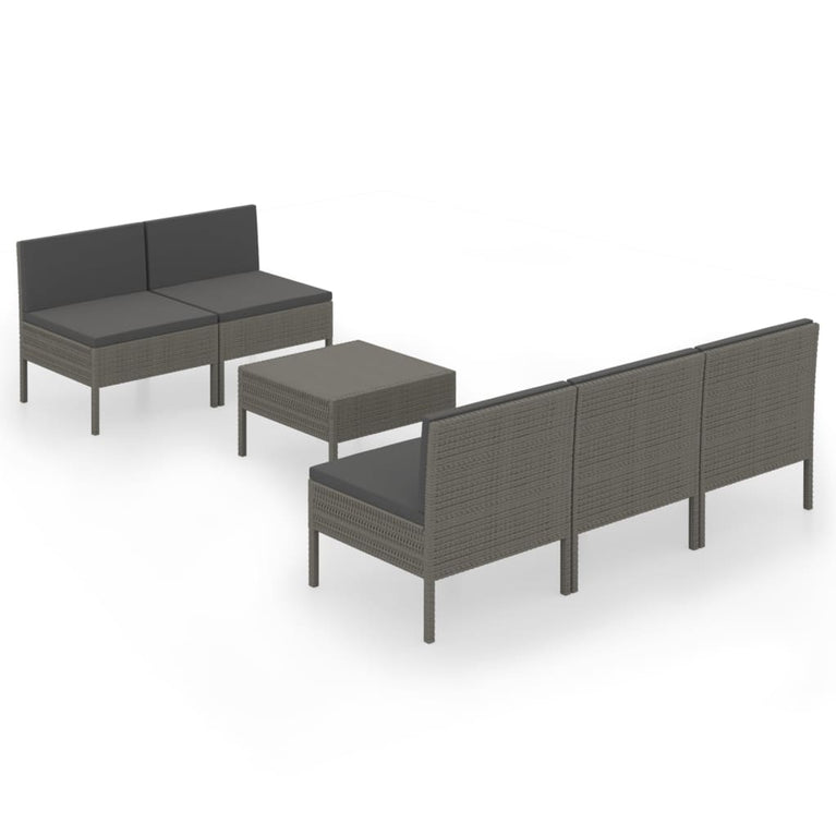 6-delige Loungeset met kussens poly rattan grijs MeubelReus