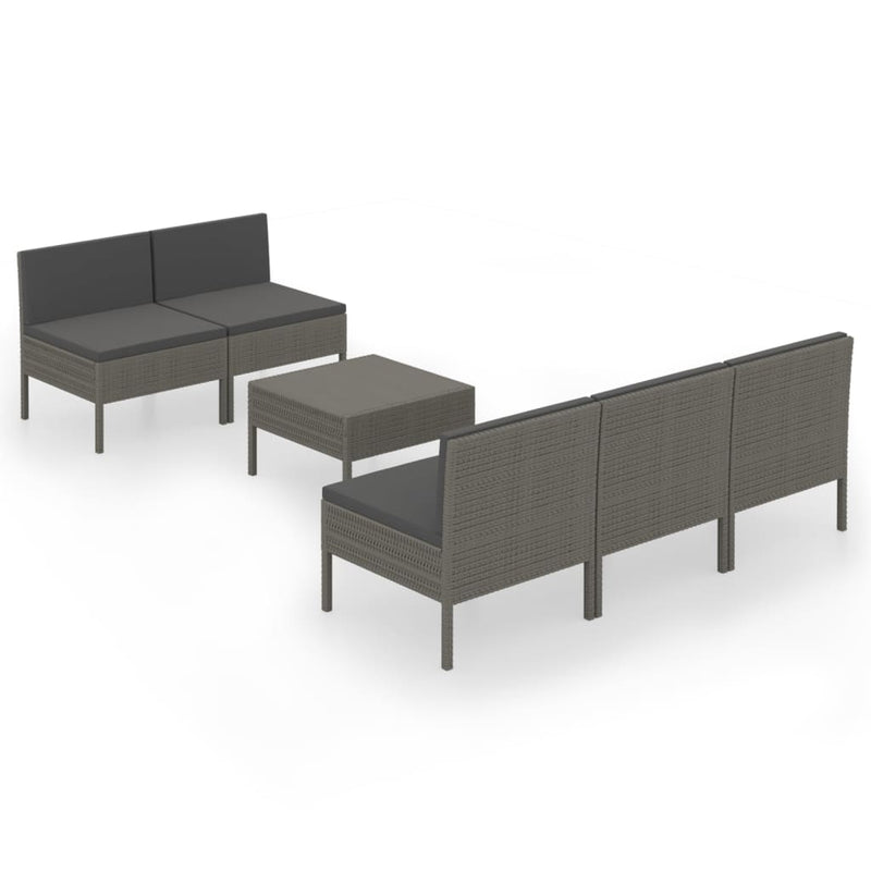 6-delige Loungeset met kussens poly rattan grijs MeubelReus
