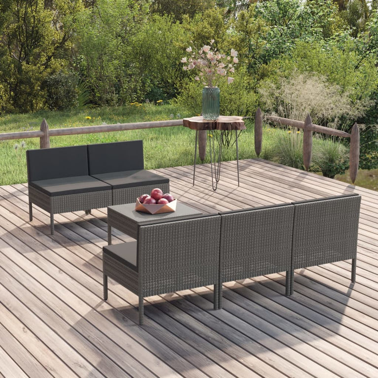 6-delige Loungeset met kussens poly rattan grijs MeubelReus