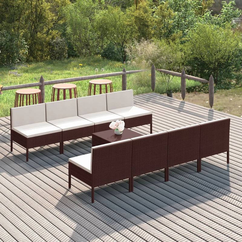 9-delige Loungeset met kussens poly rattan bruin MeubelReus