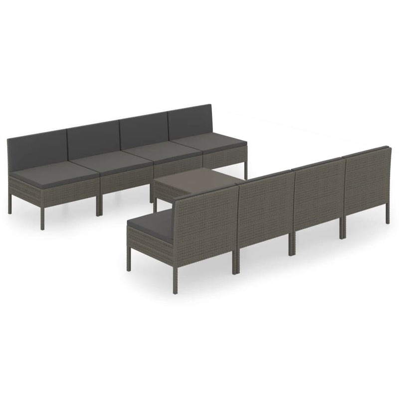 9-delige Loungeset met kussens poly rattan grijs MeubelReus