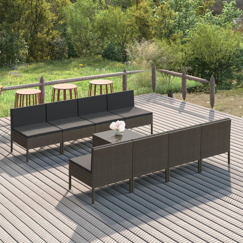 9-delige Loungeset met kussens poly rattan grijs MeubelReus