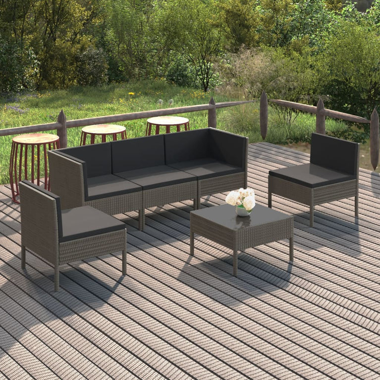6-delige Loungeset met kussens poly rattan grijs MeubelReus