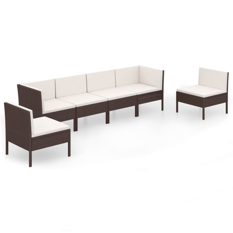 6-delige Loungeset met kussens poly rattan bruin MeubelReus