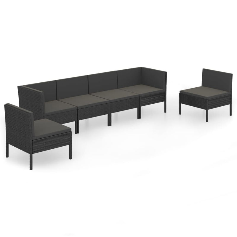 6-delige Loungeset met kussens poly rattan zwart MeubelReus