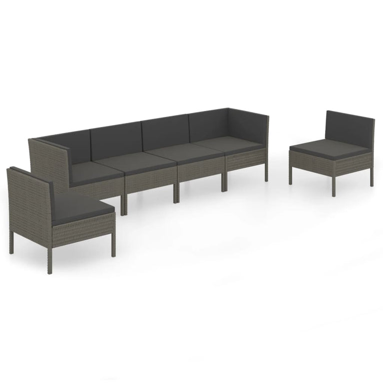 6-delige Loungeset met kussens poly rattan grijs MeubelReus
