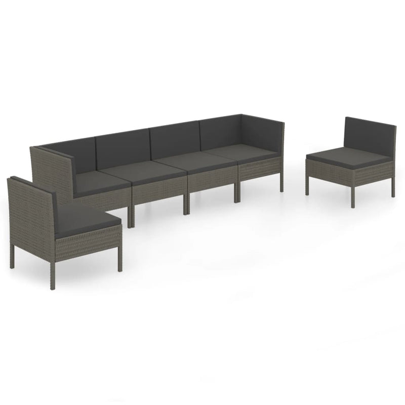 6-delige Loungeset met kussens poly rattan grijs MeubelReus