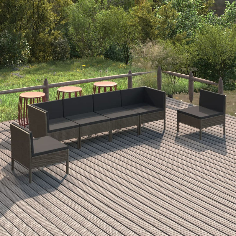 6-delige Loungeset met kussens poly rattan grijs MeubelReus