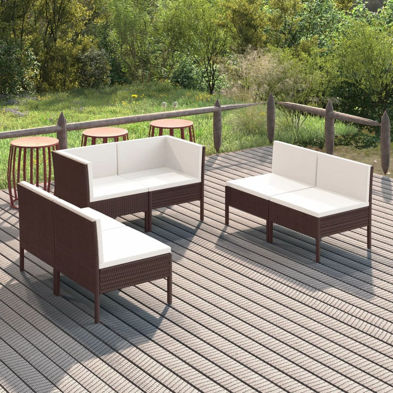 6-delige Loungeset met kussens poly rattan bruin MeubelReus